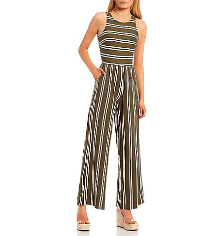 Stilletto's Scoop Neck Sleeveless Stripe Print Jumpsuit