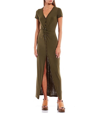 Stilletto's Short Sleeve Twisted Waist Long Dress