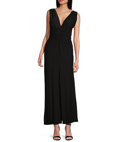 Stilletto's V-Neckline Sleeveless Smocked Waist Maxi Dress