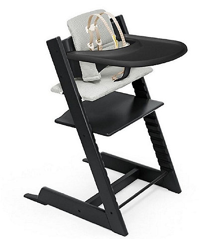 Stokke® Tripp Trapp® High Chair in Black with Nordic Grey Classic Cushion & Stokke® Tray