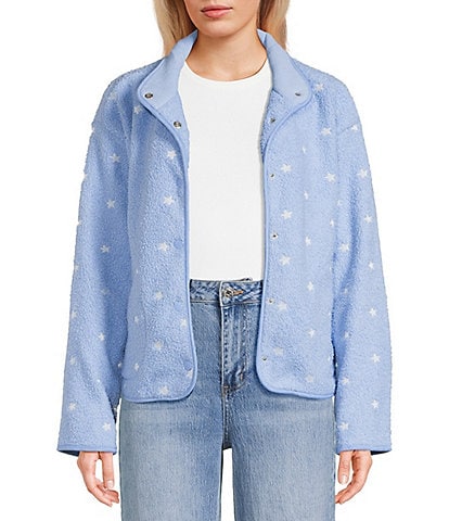 Stoosh Bonded Sherpa Embroidery Star Print Jacket