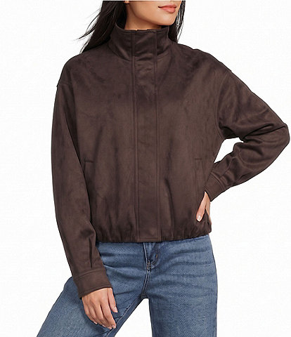 Stoosh Brushed Faux Suede Bubble Hem Bomber Jacket