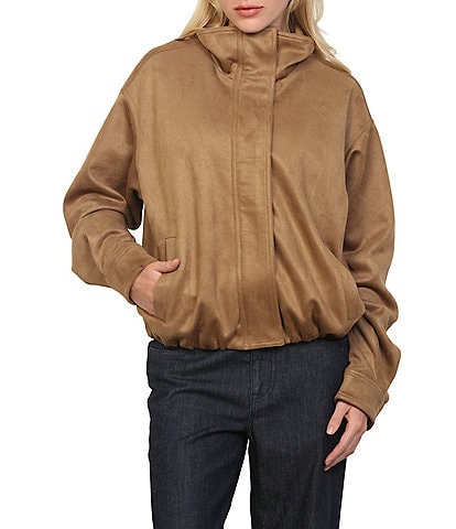 Stoosh Brushed Faux Suede Bubble Hem Bomber Jacket