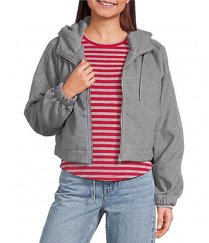 Stoosh Faux Wool Hooded Cropped Bomber Jacket