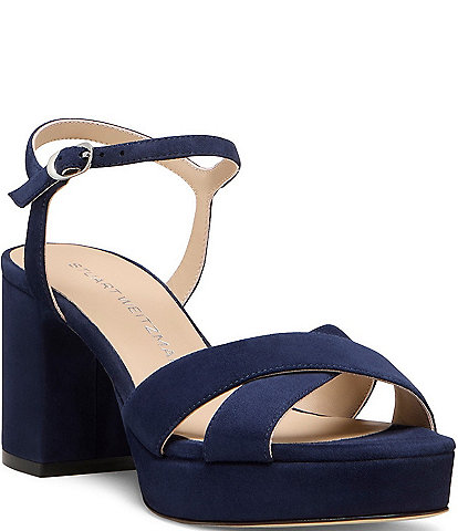 Stuart Weitzman Dayna 80 Suede Ankle Strap Platform Block Heel Sandals