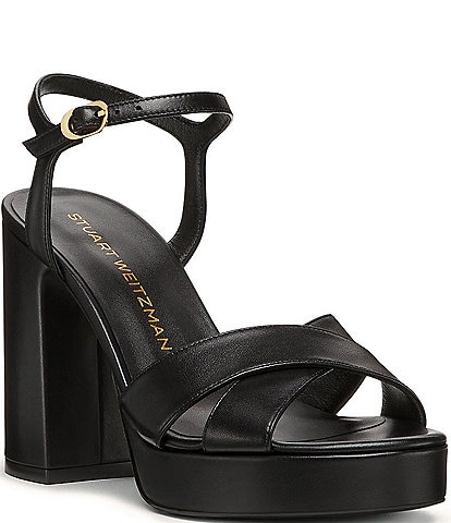 Stuart Weitzman Dayna 110 Leather Platform Block Heel Ankle Strap Sandals