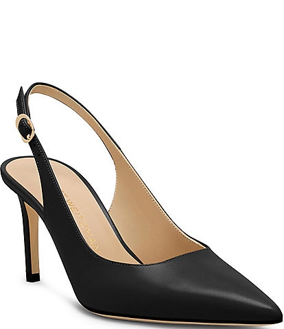 Stuart Weitzman Women's Stuart Power Slingback 75 Leather Pointed Toe Pumps