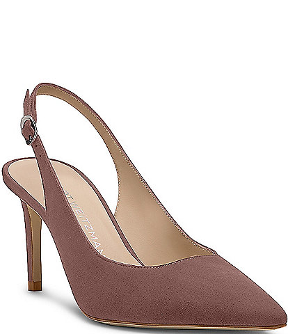 Stuart Weitzman Women's Stuart Power Slingback 75 Suede Pointed Toe Pumps