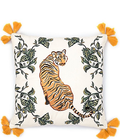 Studio D Anja Tasseled & Embroidered Tiger Square Pillow