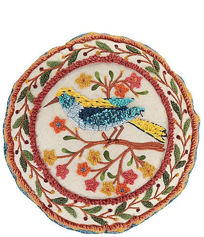 Studio D Embroidered Bird Round Decorative Pillow