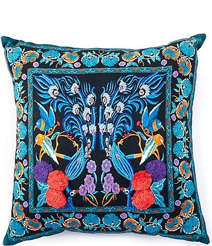 Studio D Embroidered Peacock Square Pillow