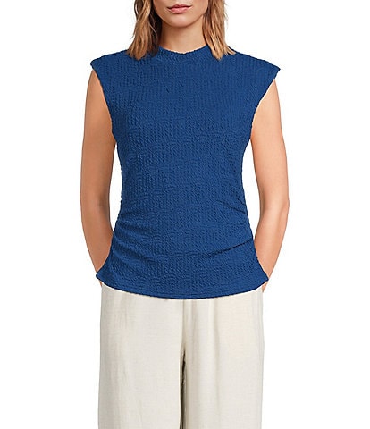 Sugarlips Abstract Patterned Bubble Mock Neck Sleeveless Textured Knit Top