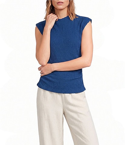 Sugarlips Abstract Patterned Bubble Mock Neck Sleeveless Textured Knit Top