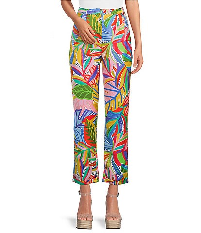 Sugarlips Another Day In Paradise Tropical Printed Matte Satin Straight Leg Pants