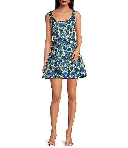 Sugarlips Cielo Floral Jacquard Scoop Neck Sleeveless Mini Dress