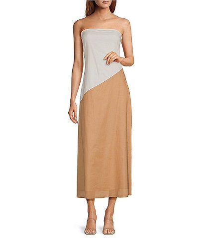 Sugarlips Colorblock Strapless Linen Blend Maxi Dress