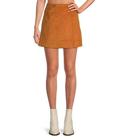 Sugarlips Corduroy High Waisted A-Line Button Front Mini Skirt
