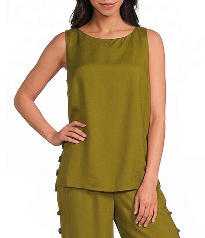 Sugarlips Devana Crew Neck Sleeveless Cut Out Coordinating Linen Tunic Top