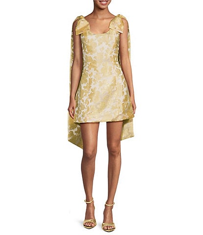 Sugarlips Duson Floral Jacquard Scoop Neck Sleeveless Bow Sash Mini Dress