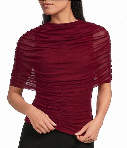 Sugarlips Fernie Overlayed Mock Neck Ruched Mesh Tank Top