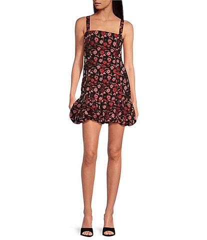 Sugarlips Floral Jacquard Square Neck Sleeveless Bubble Hem Mini Dress