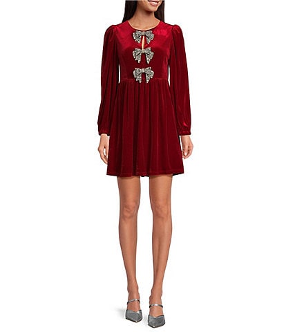 Sugarlips Glow Bow Velvet Crew Neck Long Sleeve Mini Dress