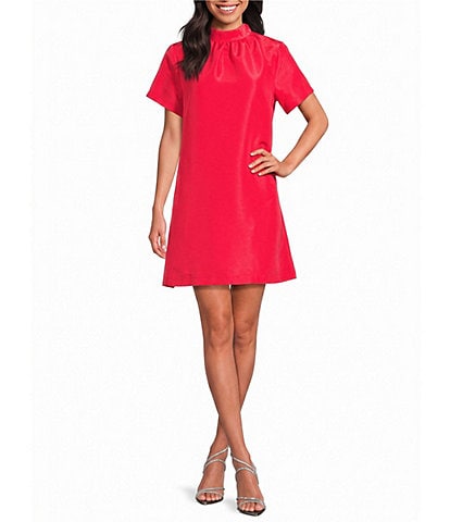 Sugarlips Heather Rhinestone Back Tie Mock Neck Short Sleeve Shift Mini Dress