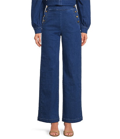 Sugarlips Jamie Stretch Denim Emi High Waist Wide Leg Sailor Coordinating Pants