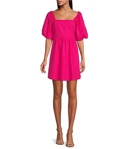 Sugarlips Marion Cotton Poplin Square Neck Puff Sleeve Babydoll Dress
