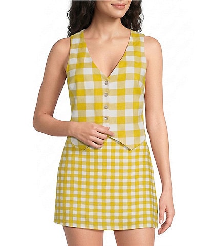 Sugarlips Petite Size Kayri Gingham Print V-Neck Sleeveless Coordinating Vest Top