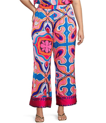 Sugarlips Plus Abstract/Geometric-Printed Border-Hem Palazzo Pants