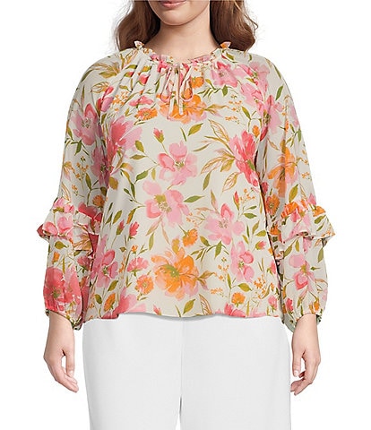 Sugarlips Plus Bell Sleeve Floral Print Blouse