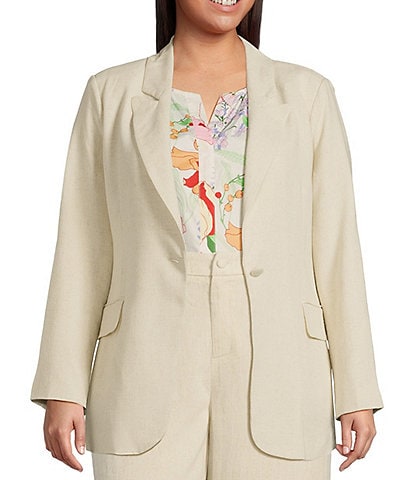 Sugarlips Plus Candida Fitted Linen Blend Notch Lapel Blazer