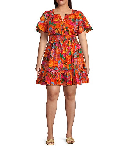 Sugarlips Plus Idalia Floral Miller Poplin Short Sleeve Dress