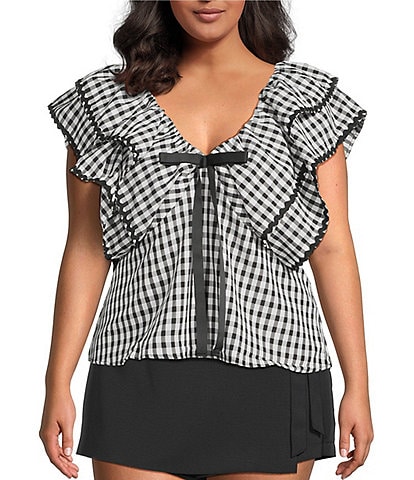 Sugarlips Plus Leoti Gingham Printed Flutter Sleeve Babydoll Top