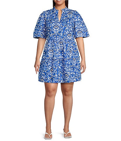 Sugarlips Plus Lulu Floral/Paisley Printed Short Sleeve Shift Dress