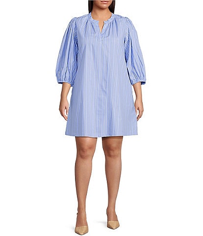 Sugarlips Plus Malaga Striped Puffed-3/4-Sleeve Shift Dress