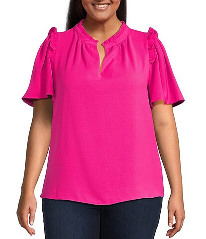 Sugarlips Plus Ordena Split Neck Ruffle Top