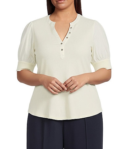 Sugarlips Plus Size Poplin-Sleeve Ribbed Top
