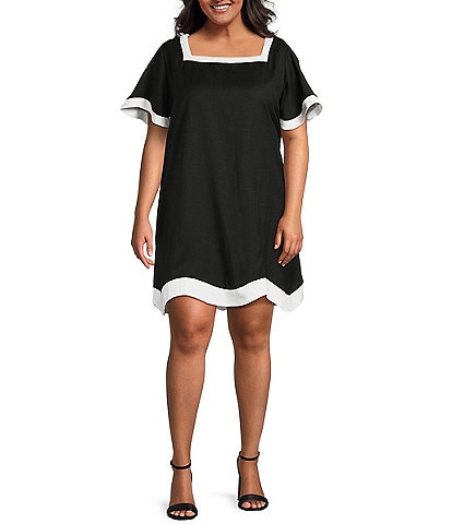 Sugarlips Plus Short Sleeve Linen Trim Textured Dress