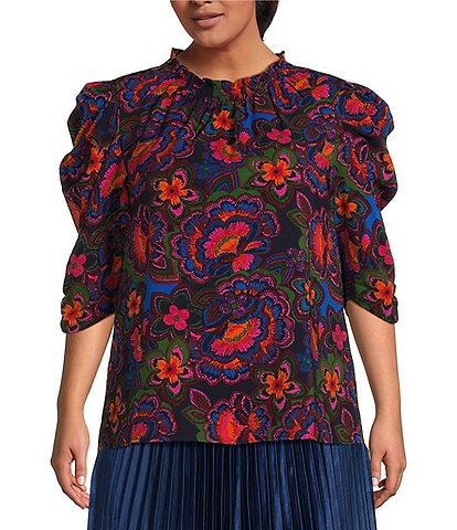 Sugarlips Plus Size 3/4-Sleeve Floral Stretch Crepe Blouse