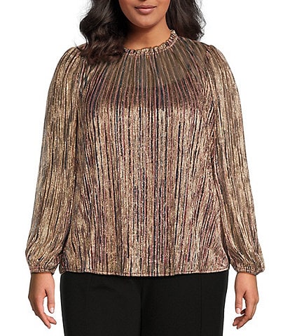 Sugarlips Plus Size Balloon Sleeve Striped Metallic Blouse