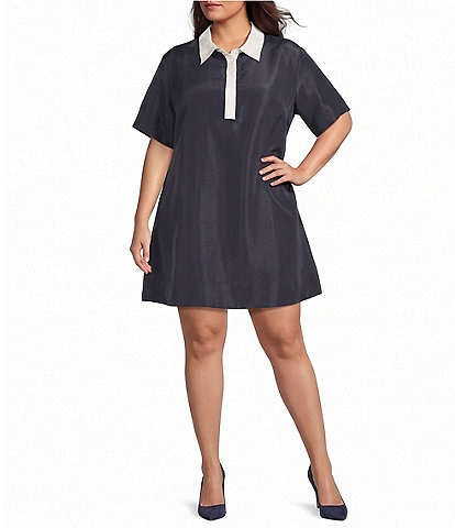 Sugarlips Plus Size Belen Contrast Collared Short Sleeve Mini Shift Dress