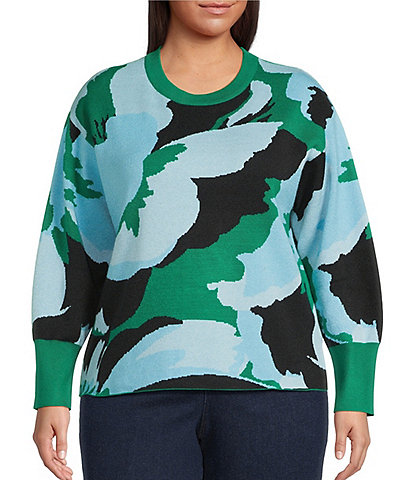 Sugarlips Plus Size Fresh Pick Floral Print Crew Neck Long Sleeve Sweater