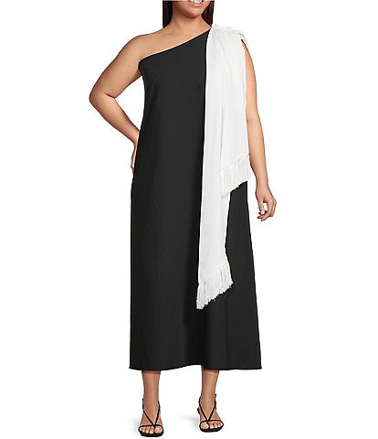 Sugarlips Plus Size Fringe Drape One Shoulder Maxi Dress