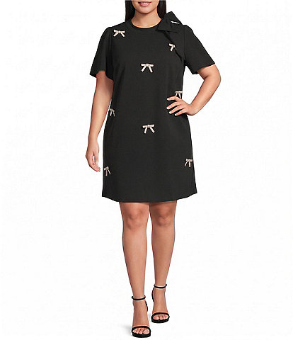 Sugarlips Plus Size Hendra Rhinestone Bow Mock Neck Short Sleeve Mini Dress