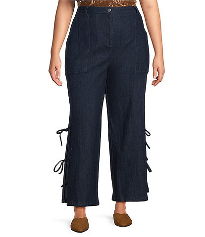 Sugarlips Plus Size High Waisted Wide Leg with Side Bow Denim Jeans