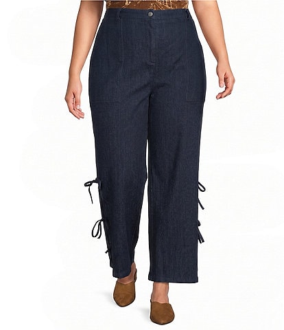 Sugarlips Plus Size High Waisted Wide Leg with Side Bow Denim Jeans