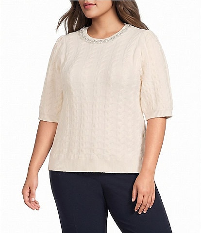 Sugarlips Plus Size Julise Rhinestone Crew Neck Short Sleeve Sweater