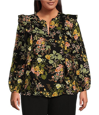 Sugarlips Plus Size Long Sleeve Floral Printed Blouse